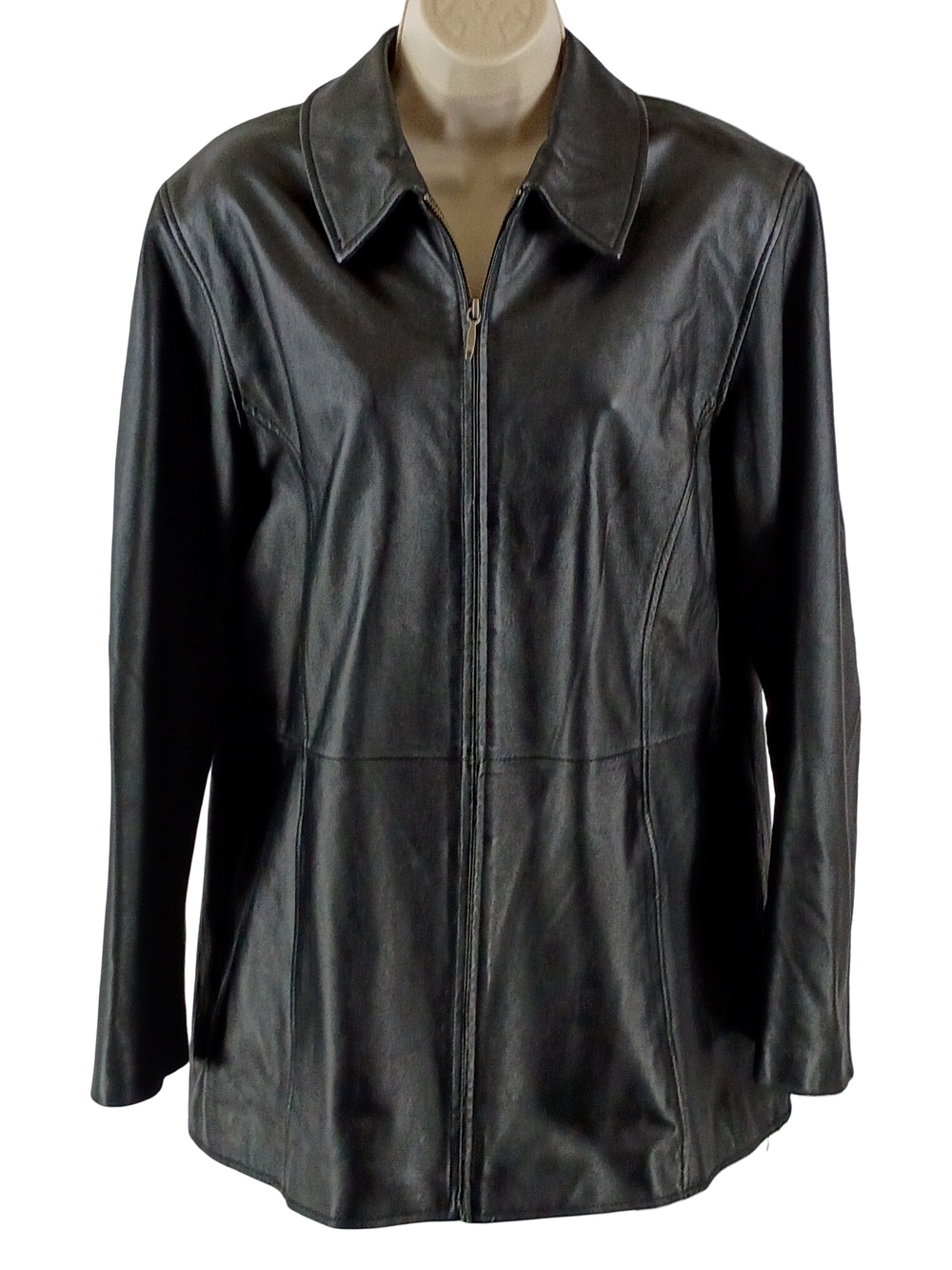Sonoma Black Lambskin Leather Zip-Front Jacket - Women's Size Large